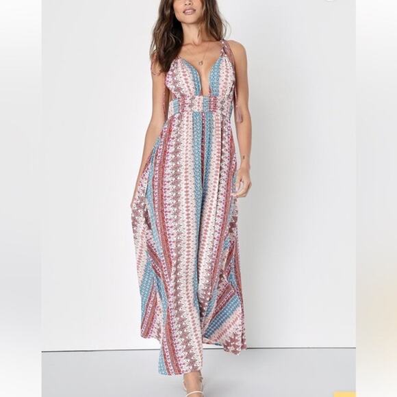 Lulu's Dresses & Skirts - Lulus Maxin Relaxin Multicolored Tie Sleeve Maxi Dress Size M Medium